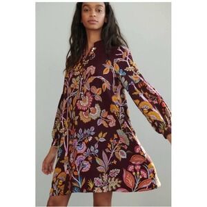 Anthropologie Lori Tunic Dress Size XS,Floral, Vacation. Mother Of Pearl Buttons